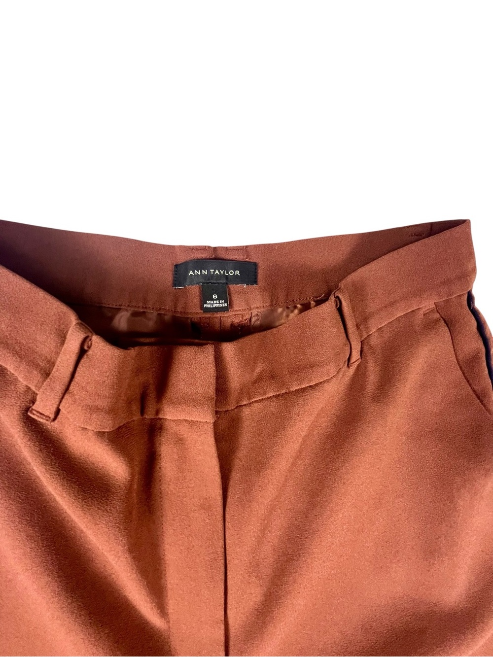 Ann Taylor Wide-Leg High-Rise Pants in Brown rust color with black trim sku 148 - Picture 3 of 12